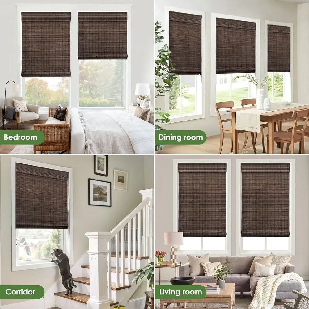 LazBlinds Cordless Bamboo Blinds Roman Shades 28.”x64” Espresso